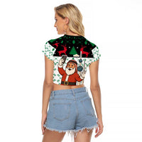 Kuwait Christmas Raglan Cropped T Shirt with Santa Taking Selfie Kuwait Towers Reindeer and Snowflake - Wonder Print Shop