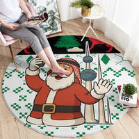 Kuwait Christmas Round Carpet with Santa Taking Selfie Kuwait Towers Reindeer and Snowflake - Wonder Print Shop
