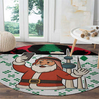 Kuwait Christmas Round Carpet with Santa Taking Selfie Kuwait Towers Reindeer and Snowflake - Wonder Print Shop