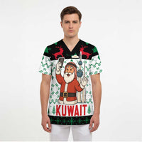 Kuwait Christmas Scrub Top with Santa Taking Selfie Kuwait Towers Reindeer and Snowflake - Wonder Print Shop