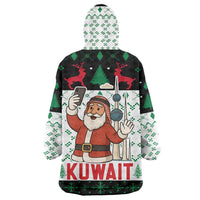 Kuwait Christmas Wearable Blanket Hoodie with Santa Taking Selfie Kuwait Towers Reindeer and Snowflake - Wonder Print Shop