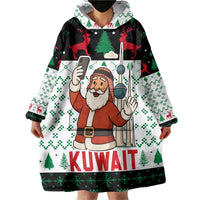 Kuwait Christmas Wearable Blanket Hoodie with Santa Taking Selfie Kuwait Towers Reindeer and Snowflake - Wonder Print Shop