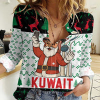 Kuwait Christmas Women Casual Shirt with Santa Taking Selfie Kuwait Towers Reindeer and Snowflake - Wonder Print Shop