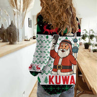 Kuwait Christmas Women Casual Shirt with Santa Taking Selfie Kuwait Towers Reindeer and Snowflake - Wonder Print Shop