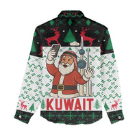 Kuwait Christmas Women Casual Shirt with Santa Taking Selfie Kuwait Towers Reindeer and Snowflake - Wonder Print Shop