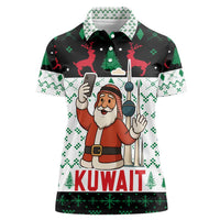 Kuwait Christmas Women Polo Shirt with Santa Taking Selfie Kuwait Towers Reindeer and Snowflake - Wonder Print Shop