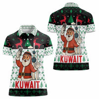 Kuwait Christmas Women Polo Shirt with Santa Taking Selfie Kuwait Towers Reindeer and Snowflake - Wonder Print Shop
