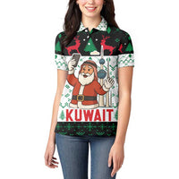 Kuwait Christmas Women Polo Shirt with Santa Taking Selfie Kuwait Towers Reindeer and Snowflake - Wonder Print Shop