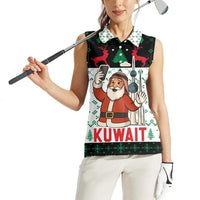 Kuwait Christmas Women Sleeveless Polo Shirt with Santa Taking Selfie Kuwait Towers Reindeer and Snowflake - Wonder Print Shop