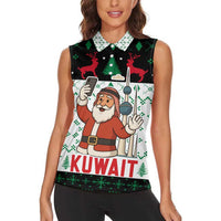 Kuwait Christmas Women Sleeveless Polo Shirt with Santa Taking Selfie Kuwait Towers Reindeer and Snowflake - Wonder Print Shop