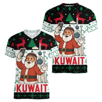 Kuwait Christmas Women V-Neck T-Shirt with Santa Taking Selfie Kuwait Towers Reindeer and Snowflake - Wonder Print Shop