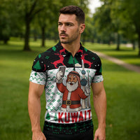 Kuwait Christmas Zipper Polo Shirt with Santa Taking Selfie Kuwait Towers Reindeer and Snowflake - Wonder Print Shop