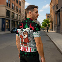 Kuwait Christmas Zipper Polo Shirt with Santa Taking Selfie Kuwait Towers Reindeer and Snowflake - Wonder Print Shop
