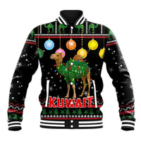 Kuwait Christmas Baseball Jacket with Camel in Festive Ornaments Snowflakes and Green Red - Wonder Print Shop