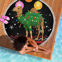 Kuwait Christmas Beach Blanket with Camel in Festive Ornaments Snowflakes and Green Red - Wonder Print Shop