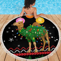 Kuwait Christmas Beach Blanket with Camel in Festive Ornaments Snowflakes and Green Red - Wonder Print Shop