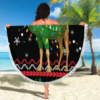 Kuwait Christmas Beach Blanket with Camel in Festive Ornaments Snowflakes and Green Red - Wonder Print Shop