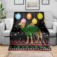 Kuwait Christmas Blanket with Camel in Festive Ornaments Snowflakes and Green Red - Wonder Print Shop