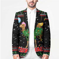 Kuwait Christmas Blazer with Camel in Festive Ornaments Snowflakes and Green Red - Wonder Print Shop