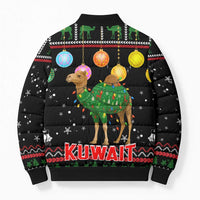 Kuwait Christmas Bomber Puffer Jacket with Camel in Festive Ornaments Snowflakes and Green Red - Wonder Print Shop