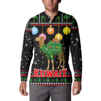 Kuwait Christmas Button Sweatshirt with Camel in Festive Ornaments Snowflakes and Green Red - Wonder Print Shop