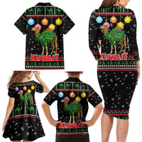 Kuwait Christmas Family Matching Long Sleeve Bodycon Dress and Hawaiian Shirt with Camel in Festive Ornaments Snowflakes and Green Red - Wonder Print Shop