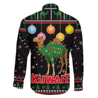 Kuwait Christmas Family Matching Off The Shoulder Long Sleeve Dress and Hawaiian Shirt with Camel in Festive Ornaments Snowflakes and Green Red - Wonder Print Shop