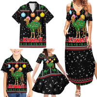 Kuwait Christmas Family Matching Summer Maxi Dress and Hawaiian Shirt with Camel in Festive Ornaments Snowflakes and Green Red - Wonder Print Shop