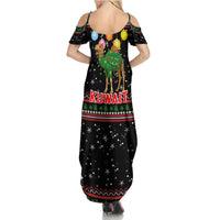 Kuwait Christmas Family Matching Summer Maxi Dress and Hawaiian Shirt with Camel in Festive Ornaments Snowflakes and Green Red - Wonder Print Shop