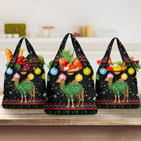 Kuwait Christmas Grocery Bag with Camel in Festive Ornaments Snowflakes and Green Red - Wonder Print Shop