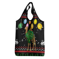 Kuwait Christmas Grocery Bag with Camel in Festive Ornaments Snowflakes and Green Red - Wonder Print Shop