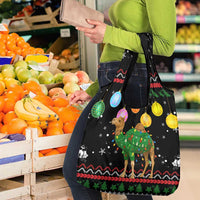Kuwait Christmas Grocery Bag with Camel in Festive Ornaments Snowflakes and Green Red - Wonder Print Shop