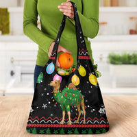 Kuwait Christmas Grocery Bag with Camel in Festive Ornaments Snowflakes and Green Red - Wonder Print Shop