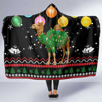Kuwait Christmas Hooded Blanket with Camel in Festive Ornaments Snowflakes and Green Red - Wonder Print Shop
