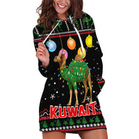 Kuwait Christmas Hoodie Dress with Camel in Festive Ornaments Snowflakes and Green Red - Wonder Print Shop