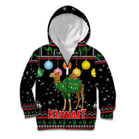 Kuwait Christmas Kid Hoodie with Camel in Festive Ornaments Snowflakes and Green Red - Wonder Print Shop