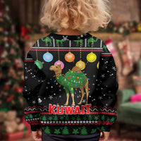 Kuwait Christmas Kid Ugly Christmas Sweater with Camel in Festive Ornaments Snowflakes and Green Red - Wonder Print Shop