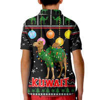 Kuwait Christmas Kid Polo Shirt with Camel in Festive Ornaments Snowflakes and Green Red - Wonder Print Shop