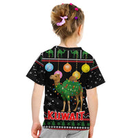 Kuwait Christmas Kid T Shirt with Camel in Festive Ornaments Snowflakes and Green Red - Wonder Print Shop