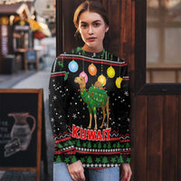 Kuwait Christmas Ugly Christmas Sweater with Camel in Festive Ornaments Snowflakes and Green Red - Wonder Print Shop