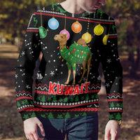 Kuwait Christmas Ugly Christmas Sweater with Camel in Festive Ornaments Snowflakes and Green Red - Wonder Print Shop
