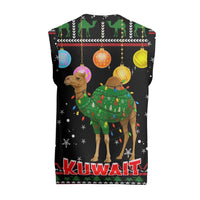 Kuwait Christmas Knitted V-Neck Vest with Camel in Festive Ornaments Snowflakes and Green Red - Wonder Print Shop