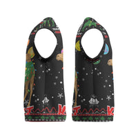Kuwait Christmas Knitted V-Neck Vest with Camel in Festive Ornaments Snowflakes and Green Red - Wonder Print Shop