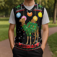 Kuwait Christmas Knitted V-Neck Vest with Camel in Festive Ornaments Snowflakes and Green Red - Wonder Print Shop