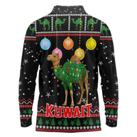 Kuwait Christmas Long Sleeve Polo Shirt with Camel in Festive Ornaments Snowflakes and Green Red - Wonder Print Shop