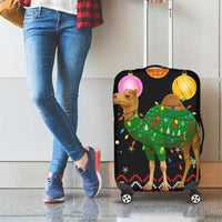 Kuwait Christmas Luggage Cover with Camel in Festive Ornaments Snowflakes and Green Red - Wonder Print Shop