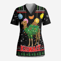 Kuwait Christmas Scrub Top with Camel in Festive Ornaments Snowflakes and Green Red - Wonder Print Shop