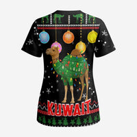 Kuwait Christmas Scrub Top with Camel in Festive Ornaments Snowflakes and Green Red - Wonder Print Shop