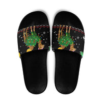 Kuwait Christmas Slide Sandals with Camel in Festive Ornaments Snowflakes and Green Red - Wonder Print Shop