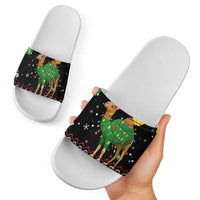 Kuwait Christmas Slide Sandals with Camel in Festive Ornaments Snowflakes and Green Red - Wonder Print Shop